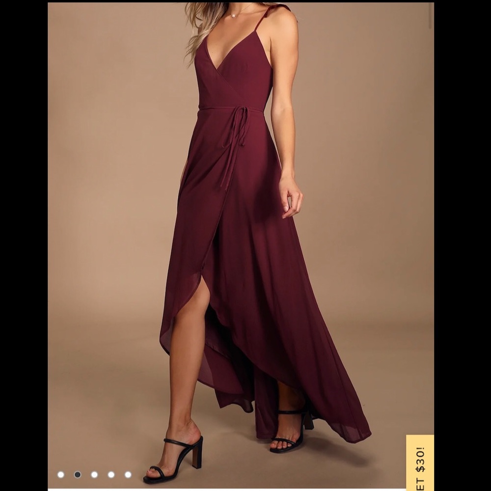 Lulu’s Burgundy High-Low Wrap Dress